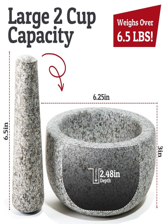 Priority Chef Heavy Duty Large Mortar and Pestle Set, Hand Carved from Natural Granite, Make Fresh Guacamole, Pesto, Stone Grinder Bowl, Herb Crusher, Spice Grinder, 6.3 Inches Wide, 2 Cup - Grey - Image 3